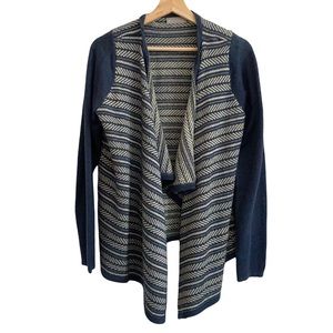 Evolution By Cyrus Open Front Cardigan Blue Silver Stripes L